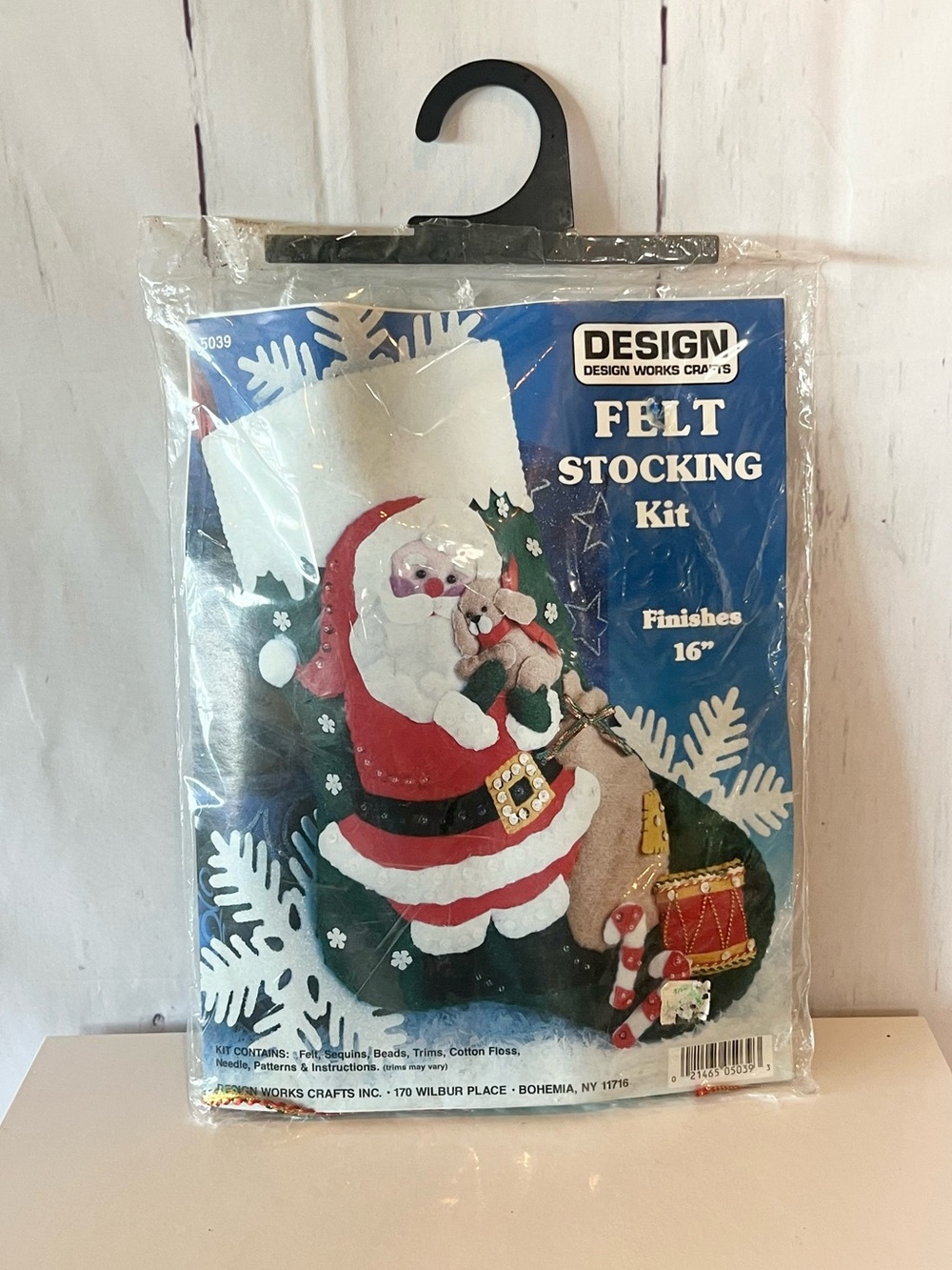 Design Works Santa with Puppy Felt Christmas Stocking Kit 16" DIY NIP Vintage